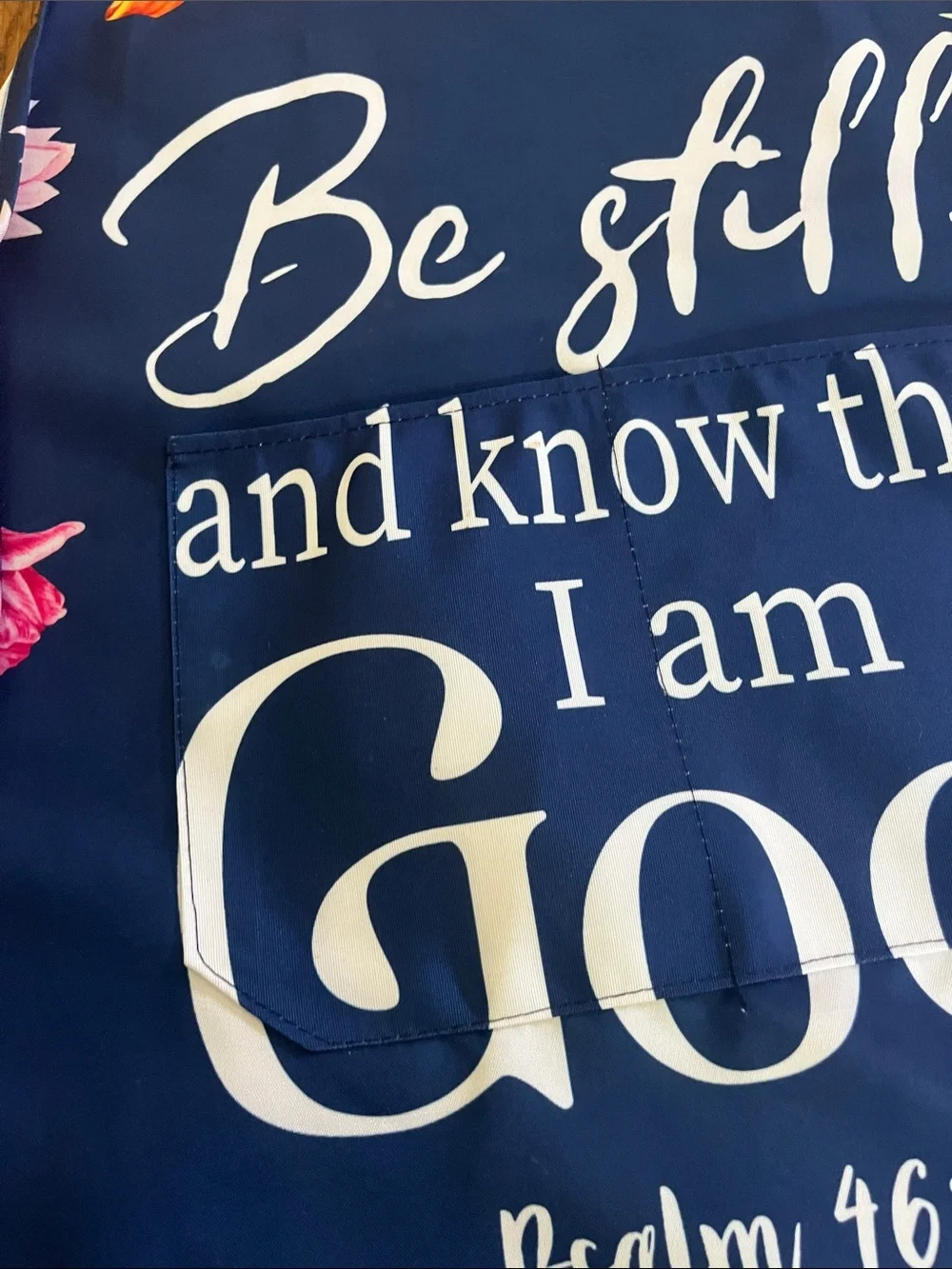 Be Still Navy Floral Apron with Psalm 46:10 - Inspirational Kitchen Apron